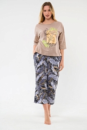 Пижама женская (футболка и брюки) из кулирки Мечта / Тропики кофе